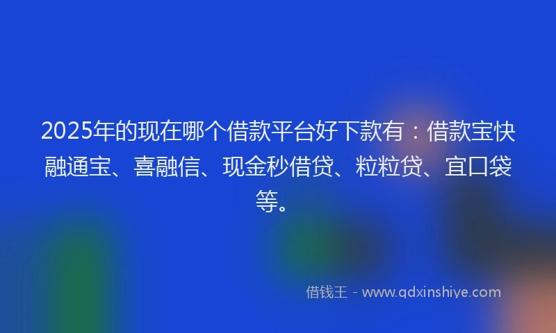 2025年的现在哪个借款平台好下款有：借款宝快融通宝、喜融信、现金秒借贷、粒粒贷、宜口袋等。