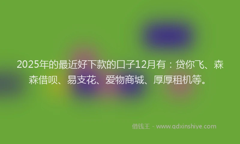 2025年的最近好下款的口子12月有：贷你飞、森森借呗、易支花、爱物商城、厚厚租机等。