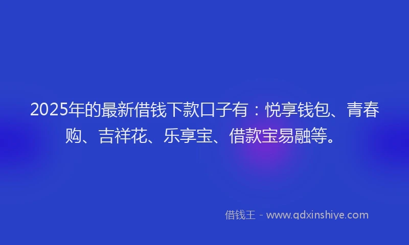 2025年的最新借钱下款口子有：悦享钱包、青春购、吉祥花、乐享宝、借款宝易融等。