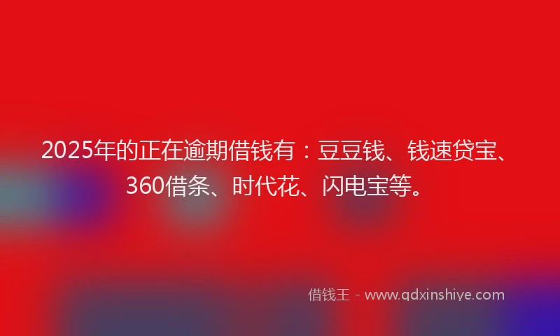 2025年的正在逾期借钱有：豆豆钱、钱速贷宝、360借条、时代花、闪电宝等。