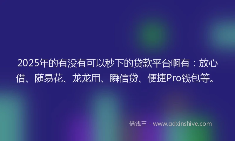2025年的有没有可以秒下的贷款平台啊有：放心借、随易花、龙龙用、瞬信贷、便捷Pro钱包等。
