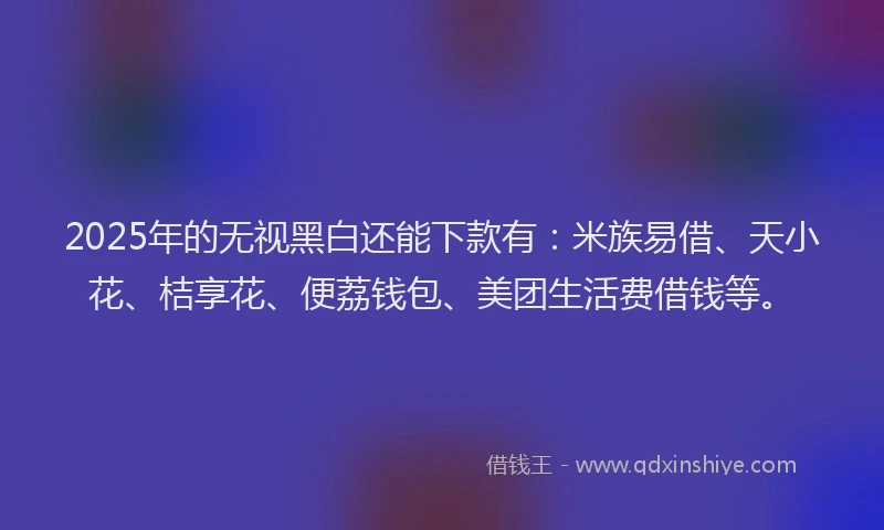 2025年的无视黑白还能下款有：米族易借、天小花、桔享花、便荔钱包、美团生活费借钱等。