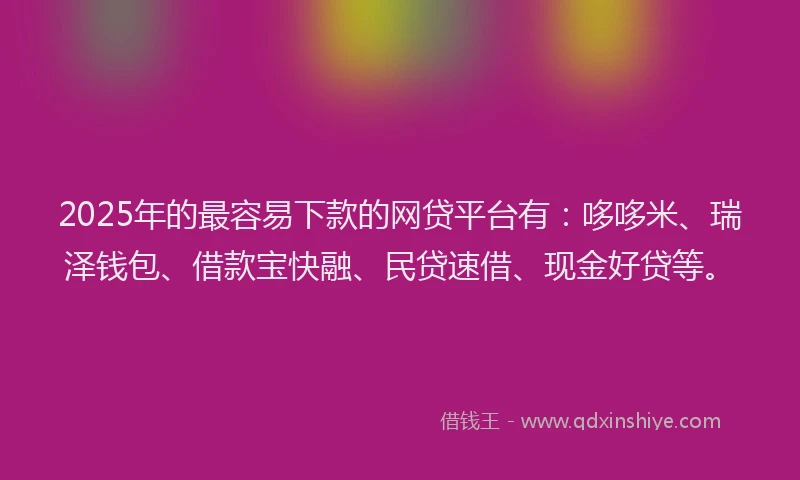 2025年的最容易下款的网贷平台有：哆哆米、瑞泽钱包、借款宝快融、民贷速借、现金好贷等。