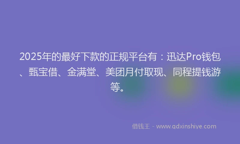 2025年的最好下款的正规平台有：迅达Pro钱包、甄宝借、金满堂、美团月付取现、同程提钱游等。