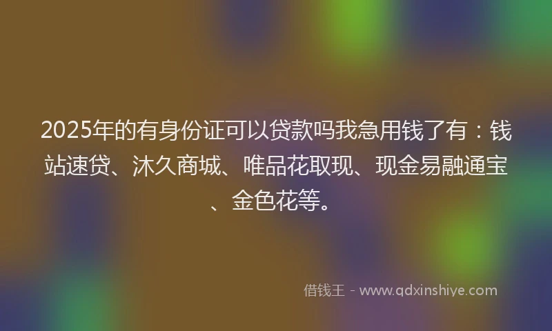 2025年的有身份证可以贷款吗我急用钱了有：钱站速贷、沐久商城、唯品花取现、现金易融通宝、金色花等。