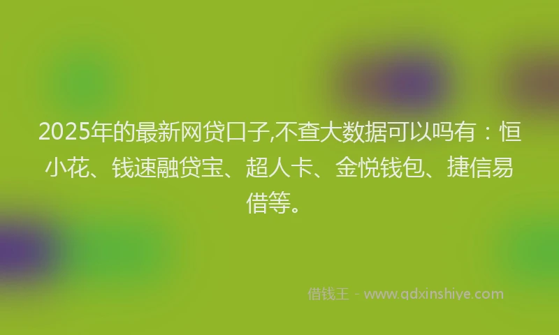 2025年的最新网贷口子,不查大数据可以吗有：恒小花、钱速融贷宝、超人卡、金悦钱包、捷信易借等。