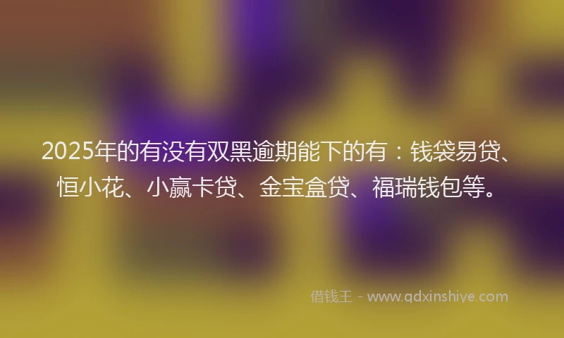 2025年的有没有双黑逾期能下的有：钱袋易贷、恒小花、小赢卡贷、金宝盒贷、福瑞钱包等。