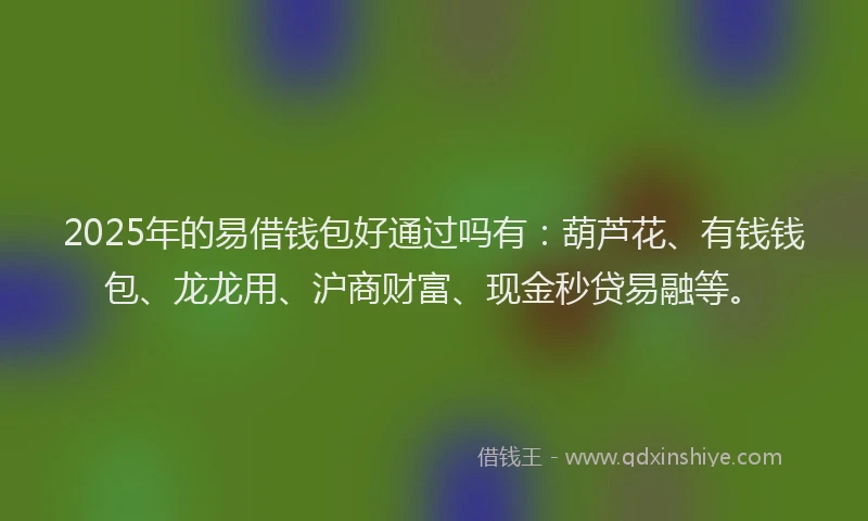 2025年的易借钱包好通过吗有：葫芦花、有钱钱包、龙龙用、沪商财富、现金秒贷易融等。