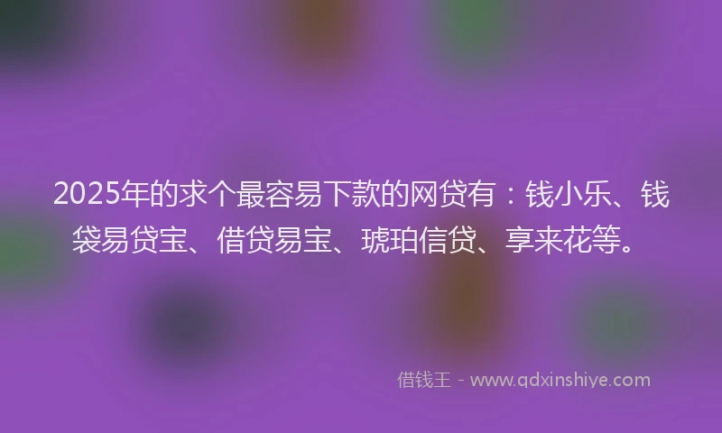 2025年的求个最容易下款的网贷有：钱小乐、钱袋易贷宝、借贷易宝、琥珀信贷、享来花等。