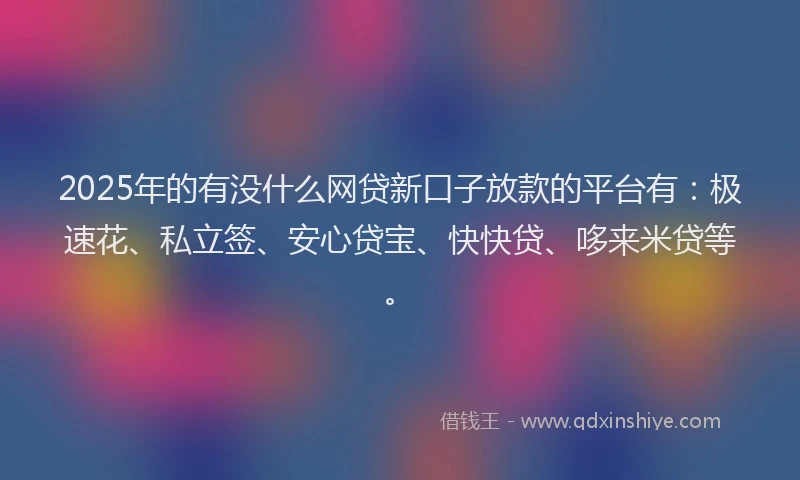 2025年的有没什么网贷新口子放款的平台有：极速花、私立签、安心贷宝、快快贷、哆来米贷等。