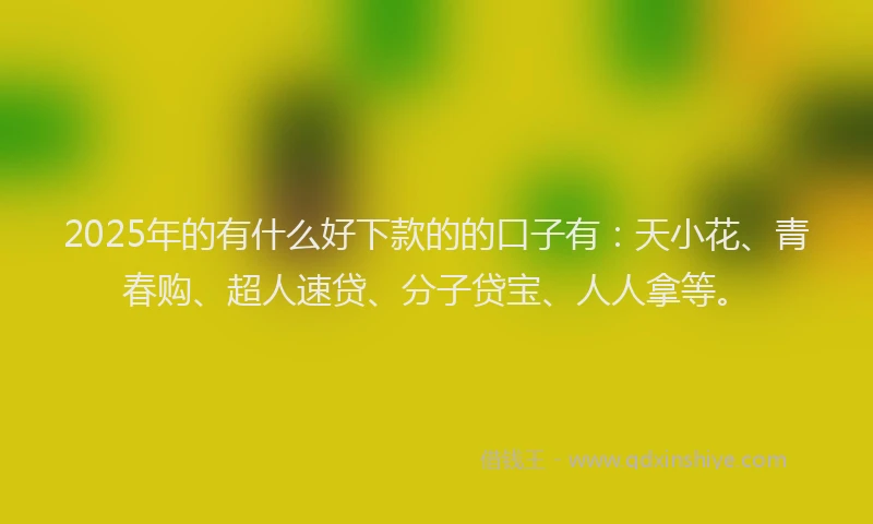 2025年的有什么好下款的的口子有：天小花、青春购、超人速贷、分子贷宝、人人拿等。