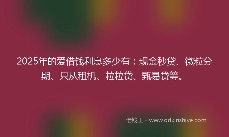 2025年的爱借钱利息多少有：现金秒贷、微粒分期、只从租机、粒粒贷、甄易贷等。