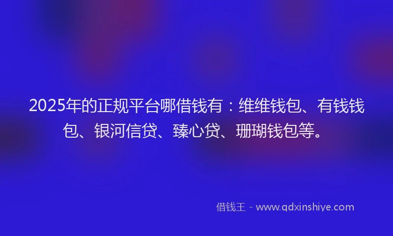 2025年的正规平台哪借钱有：维维钱包、有钱钱包、银河信贷、臻心贷、珊瑚钱包等。
