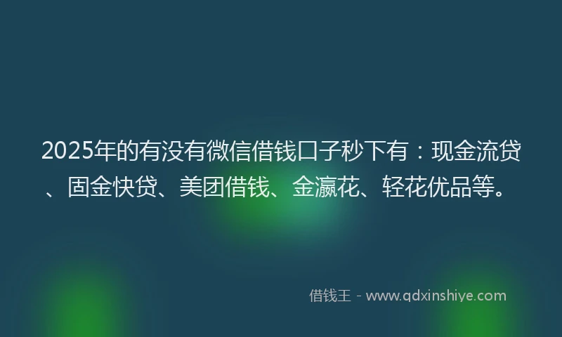 2025年的有没有微信借钱口子秒下有：现金流贷、固金快贷、美团借钱、金瀛花、轻花优品等。