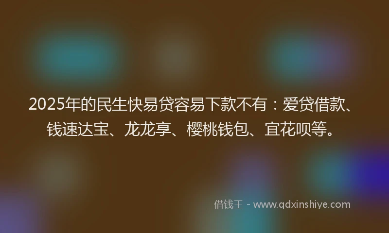 2025年的民生快易贷容易下款不有：爱贷借款、钱速达宝、龙龙享、樱桃钱包、宜花呗等。