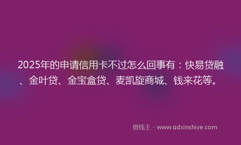 2025年的申请信用卡不过怎么回事有：快易贷融、金叶贷、金宝盒贷、麦凯旋商城、钱来花等。