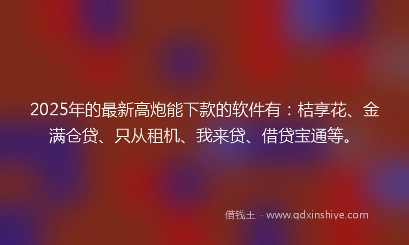 2025年的最新高炮能下款的软件有：桔享花、金满仓贷、只从租机、我来贷、借贷宝通等。