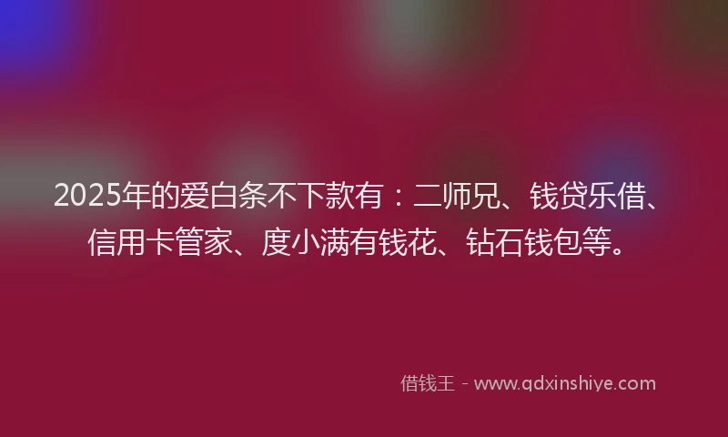2025年的爱白条不下款有：二师兄、钱贷乐借、信用卡管家、度小满有钱花、钻石钱包等。