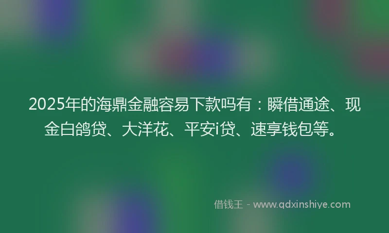 2025年的海鼎金融容易下款吗有：瞬借通途、现金白鸽贷、大洋花、平安i贷、速享钱包等。
