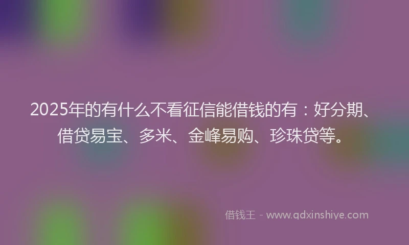 2025年的有什么不看征信能借钱的有：好分期、借贷易宝、多米、金峰易购、珍珠贷等。