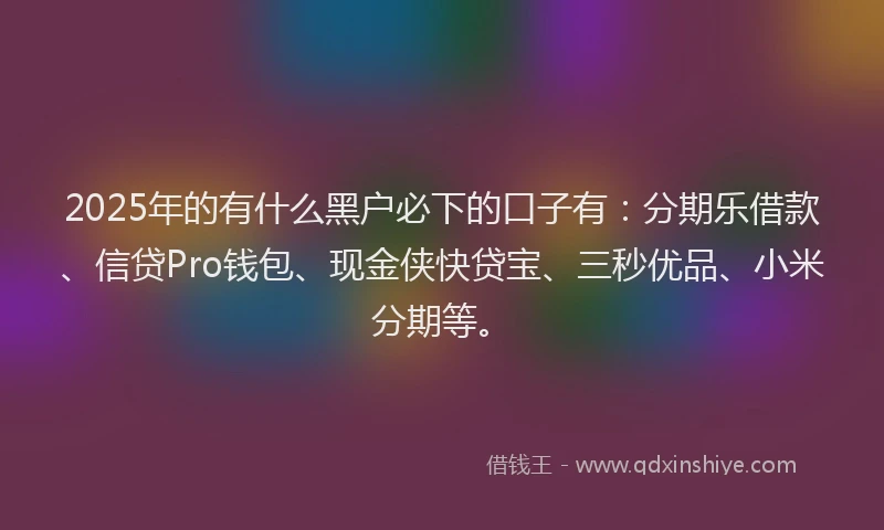 2025年的有什么黑户必下的口子有：分期乐借款、信贷Pro钱包、现金侠快贷宝、三秒优品、小米分期等。