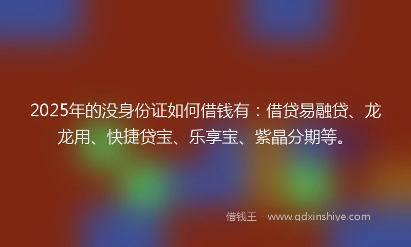 2025年的没身份证如何借钱有：借贷易融贷、龙龙用、快捷贷宝、乐享宝、紫晶分期等。