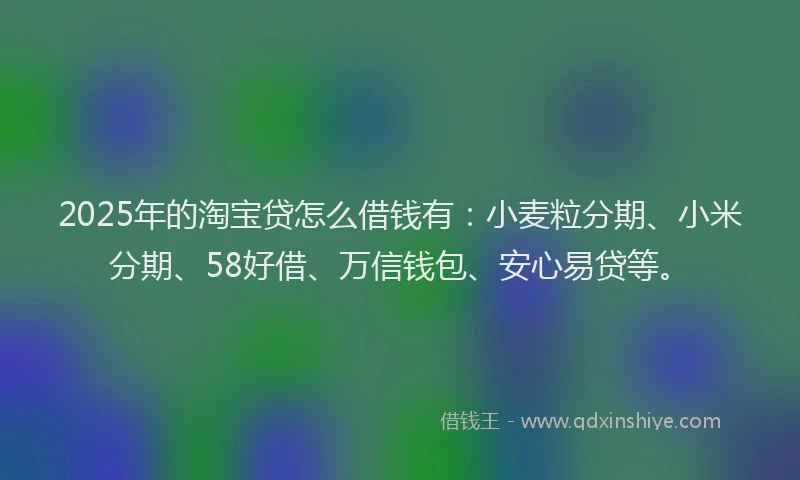 2025年的淘宝贷怎么借钱有：小麦粒分期、小米分期、58好借、万信钱包、安心易贷等。