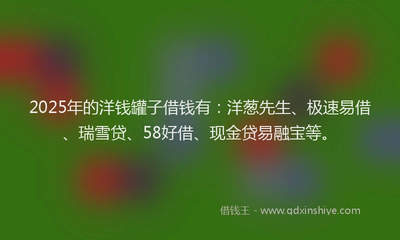 2025年的洋钱罐子借钱有：洋葱先生、极速易借、瑞雪贷、58好借、现金贷易融宝等。