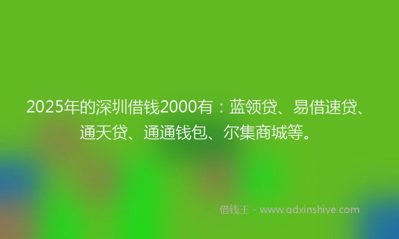 2025年的深圳借钱2000有：蓝领贷、易借速贷、通天贷、通通钱包、尔集商城等。