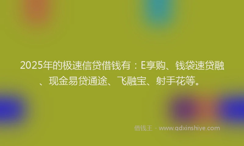 2025年的极速信贷借钱有：E享购、钱袋速贷融、现金易贷通途、飞融宝、射手花等。
