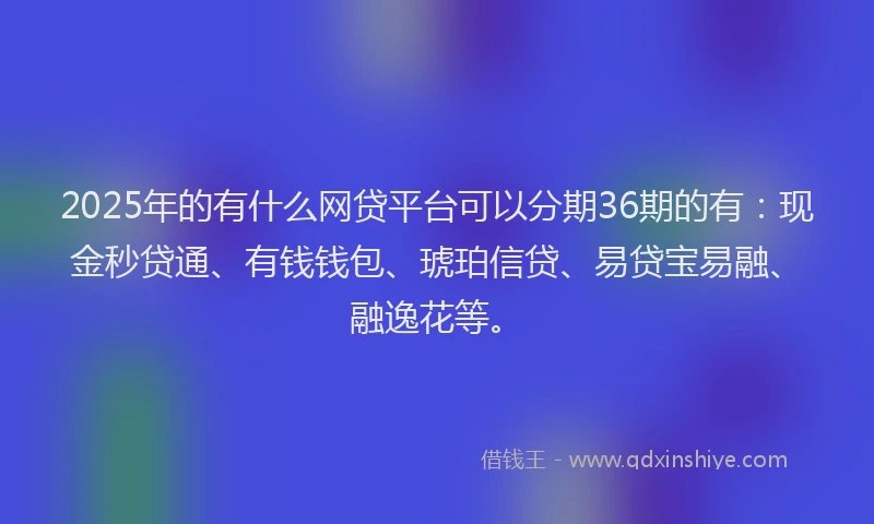 2025年的有什么网贷平台可以分期36期的有：现金秒贷通、有钱钱包、琥珀信贷、易贷宝易融、融逸花等。