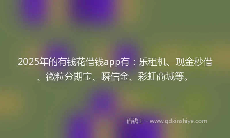 2025年的有钱花借钱app有：乐租机、现金秒借、微粒分期宝、瞬信金、彩虹商城等。