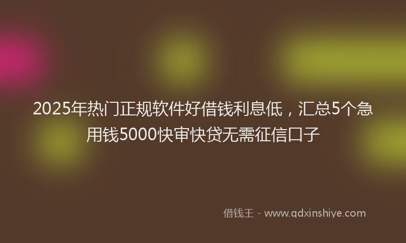 2025年热门正规软件好借钱利息低，汇总5个急用钱5000快审快贷无需征信口子