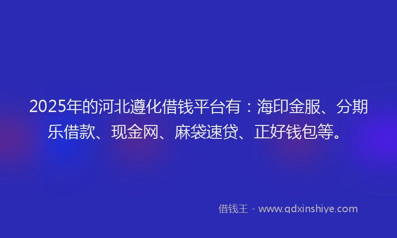 2025年的河北遵化借钱平台有：海印金服、分期乐借款、现金网、麻袋速贷、正好钱包等。