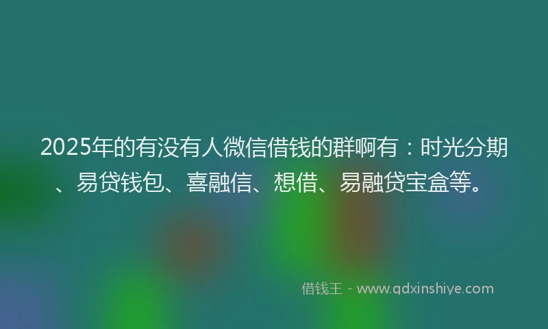 2025年的有没有人微信借钱的群啊有：时光分期、易贷钱包、喜融信、想借、易融贷宝盒等。