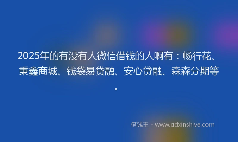 2025年的有没有人微信借钱的人啊有：畅行花、秉鑫商城、钱袋易贷融、安心贷融、森森分期等。