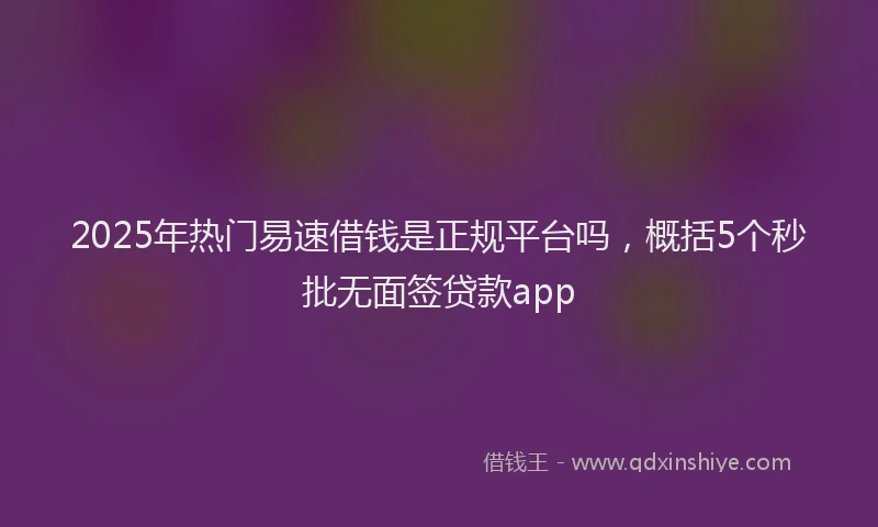 2025年热门易速借钱是正规平台吗，概括5个秒批无面签贷款app