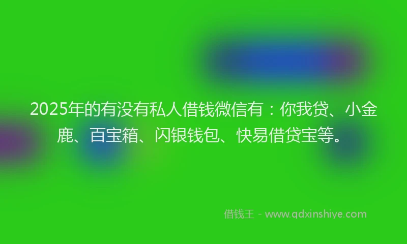 2025年的有没有私人借钱微信有：你我贷、小金鹿、百宝箱、闪银钱包、快易借贷宝等。