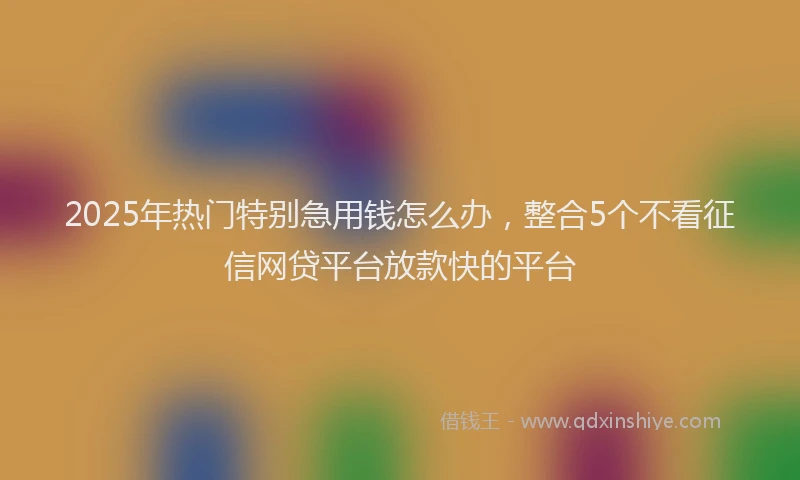 2025年热门特别急用钱怎么办，整合5个不看征信网贷平台放款快的平台