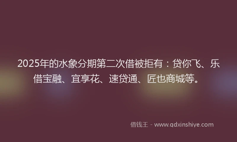 2025年的水象分期第二次借被拒有：贷你飞、乐借宝融、宜享花、速贷通、匠也商城等。
