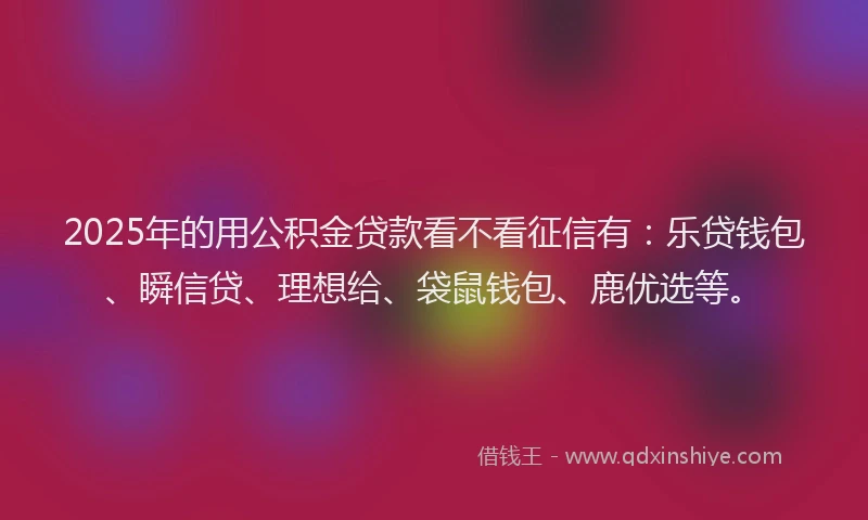 2025年的用公积金贷款看不看征信有：乐贷钱包、瞬信贷、理想给、袋鼠钱包、鹿优选等。