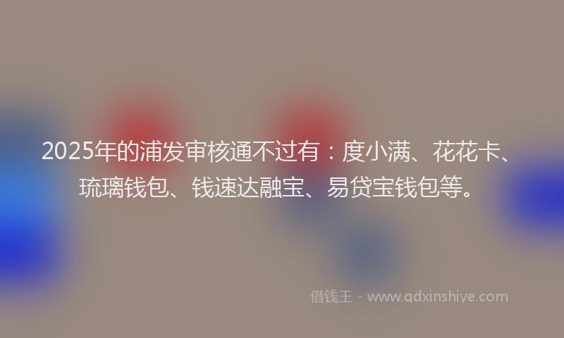 2025年的浦发审核通不过有：度小满、花花卡、琉璃钱包、钱速达融宝、易贷宝钱包等。