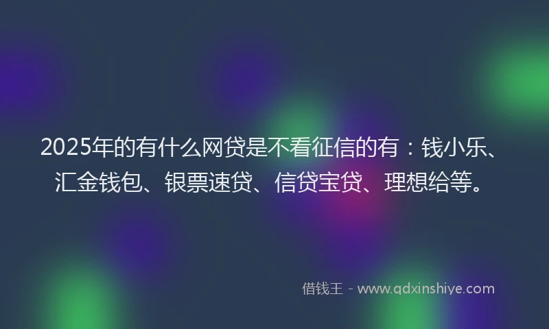 2025年的有什么网贷是不看征信的有：钱小乐、汇金钱包、银票速贷、信贷宝贷、理想给等。