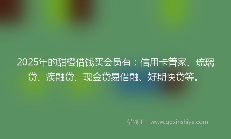 2025年的甜橙借钱买会员有：信用卡管家、琉璃贷、疾融贷、现金贷易借融、好期快贷等。