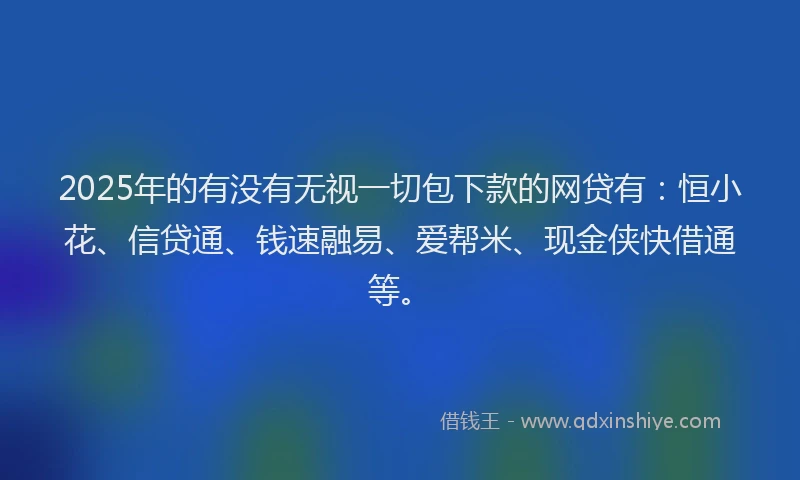 2025年的有没有无视一切包下款的网贷有：恒小花、信贷通、钱速融易、爱帮米、现金侠快借通等。