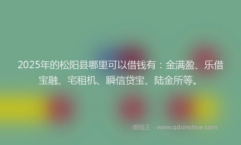 2025年的松阳县哪里可以借钱有：金满盈、乐借宝融、宅租机、瞬信贷宝、陆金所等。
