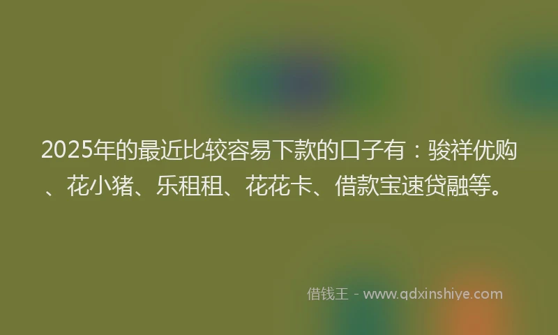 2025年的最近比较容易下款的口子有：骏祥优购、花小猪、乐租租、花花卡、借款宝速贷融等。