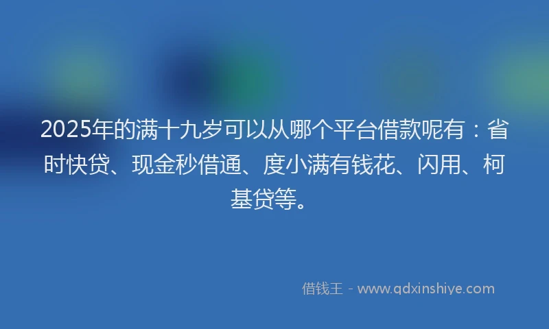 2025年的满十九岁可以从哪个平台借款呢有：省时快贷、现金秒借通、度小满有钱花、闪用、柯基贷等。