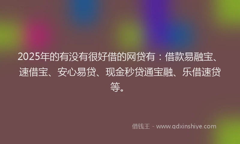 2025年的有没有很好借的网贷有：借款易融宝、速借宝、安心易贷、现金秒贷通宝融、乐借速贷等。