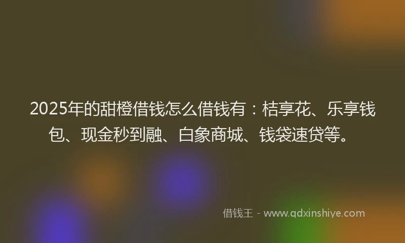 2025年的甜橙借钱怎么借钱有：桔享花、乐享钱包、现金秒到融、白象商城、钱袋速贷等。